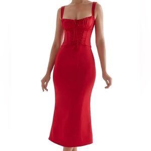 Valencia Duchess Satin Corset Midi Dress